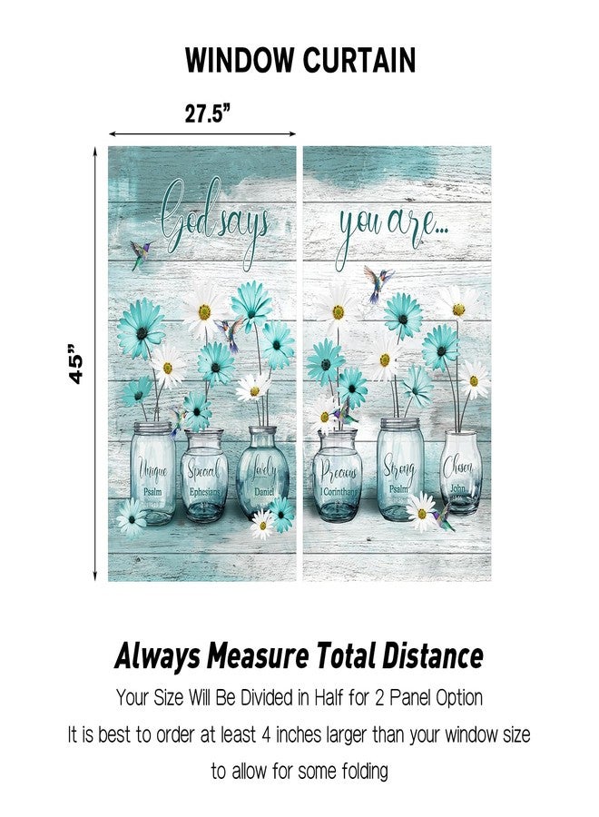 Coxila Teal Floral Kitchen Window Curtains 27.5 x 45 Inch Small Short Mini Cafe Rod Pocket Farmhouse Rustic Country Spring Daisy Living Bedroom Room Home Treatment Set of 2 Curtain Panels Drapes Tiers - Image 4